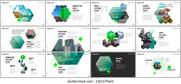 Minimal presentations design, portfolio vector templates with hexagons and hexagonal elements. Multipurpose template for presentation slide, flyer leaflet, brochure cover, report, advertising.