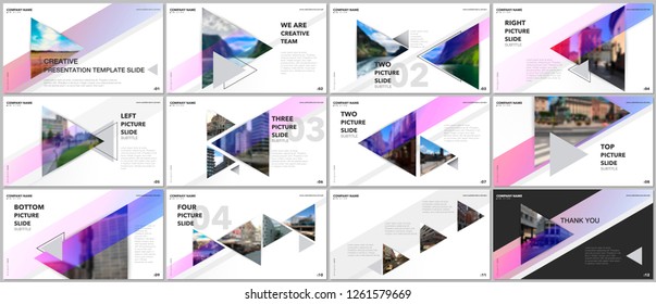Minimal presentations design, portfolio vector templates with triangles and triangular elements. Multipurpose template for presentation slide, flyer leaflet, brochure cover, report, advertising.