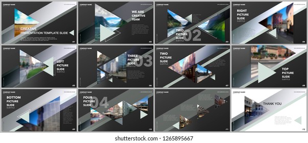 Minimal presentations design, portfolio vector templates with triangles and triangular elements. Multipurpose template for presentation slide, flyer leaflet, brochure cover, report, advertising.