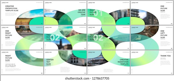 Minimal presentations design, portfolio vector templates with circle elements on black background. Multipurpose template for presentation slide, flyer leaflet, brochure cover, report, advertising.