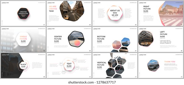 Minimal presentations design, portfolio vector templates with hexagons and hexagonal elements. Multipurpose template for presentation slide, flyer leaflet, brochure cover, report, advertising.