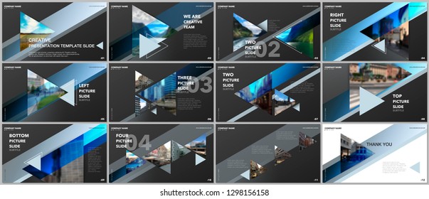 Minimal presentations design, portfolio vector templates with triangles and triangular elements. Multipurpose template for presentation slide, flyer leaflet, brochure cover, report, advertising