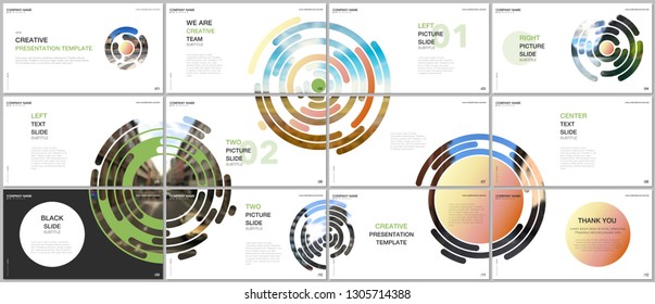 Minimal presentations design, portfolio vector templates with yellow colorful circle elements on white background. Multipurpose template for presentation slide, flyer leaflet, brochure cover, report.