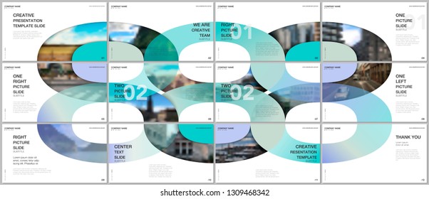 Minimal presentations design, portfolio vector templates with circle elements on black background. Multipurpose template for presentation slide, flyer leaflet, brochure cover, report, advertising.