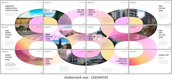 Minimal presentations design, portfolio vector templates with circle elements on black background. Multipurpose template for presentation slide, flyer leaflet, brochure cover, report, advertising