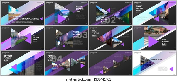 Minimal presentations design, portfolio vector templates with triangles and triangular elements. Multipurpose template for presentation slide, flyer leaflet, brochure cover, report, advertising.