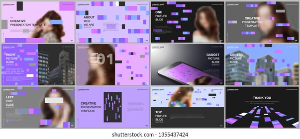 Minimal presentations design, portfolio vector templates with colorful elements, rectangles, gradient backgrounds. Multipurpose template for presentation slide, flyer leaflet, brochure cover, report.