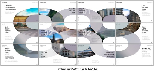 Minimal presentations design, portfolio vector templates with circle elements on black background. Multipurpose template for presentation slide, flyer leaflet, brochure cover, report, advertising.
