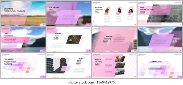 Minimal presentations design, portfolio vector templates with colorful gradient geometric background. Pink design. Multipurpose template for presentation slide, flyer leaflet, brochure cover, report.