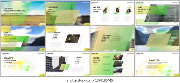 Minimal presentations design, portfolio vector templates with colorful gradient geometric background. Green design. Multipurpose template for presentation slide, flyer leaflet, brochure cover, report.