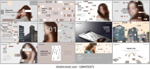 Minimal presentations design, portfolio vector templates with colorful elements, rectangles, gradient backgrounds. Multipurpose template for presentation slide, flyer leaflet, brochure cover, report