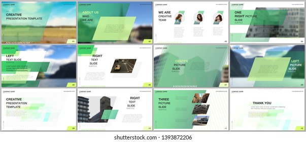 Minimal presentations design, portfolio vector templates with colorful gradient geometric background. Green design. Multipurpose template for presentation slide, flyer leaflet, brochure cover, report