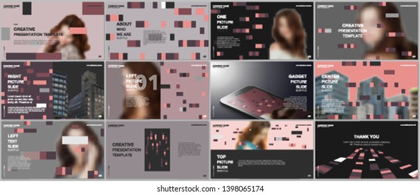 Minimal presentations design, portfolio vector templates with colorful elements, rectangles, gradient backgrounds. Multipurpose template for presentation slide, flyer leaflet, brochure cover, report