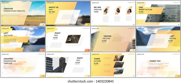 Minimal presentations design, portfolio vector templates with colorful gradient geometric background. Yellow design. Multipurpose template for presentation slide, flyer leaflet, brochure cover, report