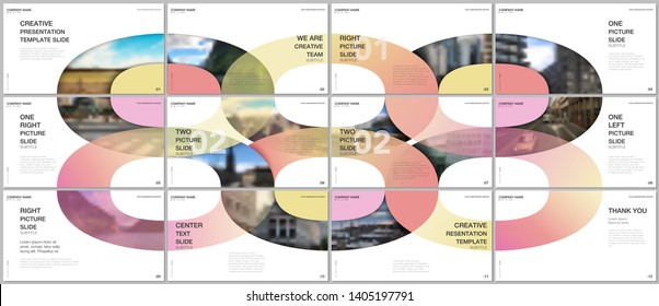 Minimal presentations design, portfolio vector templates with circle elements on black background. Multipurpose template for presentation slide, flyer leaflet, brochure cover, report, advertising.