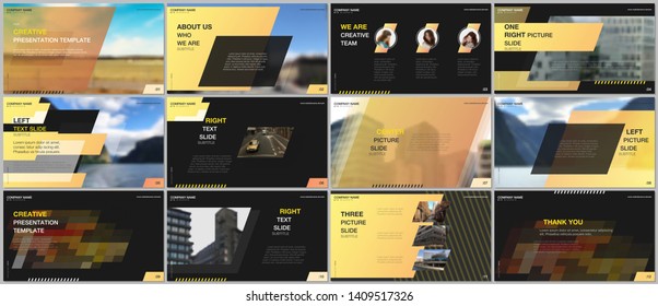 Minimal presentations design, portfolio vector templates with colorful gradient geometric background. Yellow design. Multipurpose template for presentation slide, flyer leaflet, brochure cover, report
