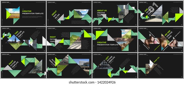 Minimal presentations design, portfolio vector templates with colorful triangle origami paper elements. Multipurpose template for presentation slide, flyer leaflet, brochure cover, report, marketing.