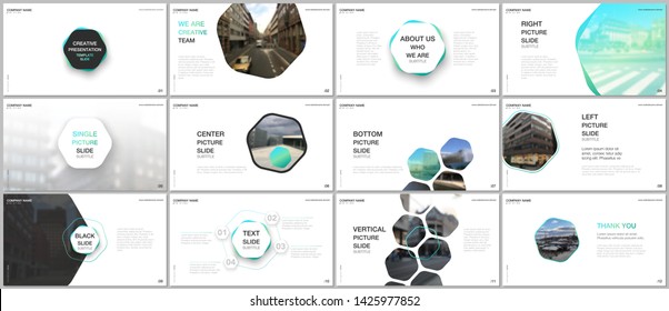 Minimal presentations design, portfolio vector templates with hexagons and hexagonal elements. Multipurpose template for presentation slide, flyer leaflet, brochure cover, report, advertising.