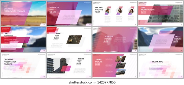 Minimal presentations design, portfolio vector templates with colorful gradient geometric background. Pink design. Multipurpose template for presentation slide, flyer leaflet, brochure cover, report