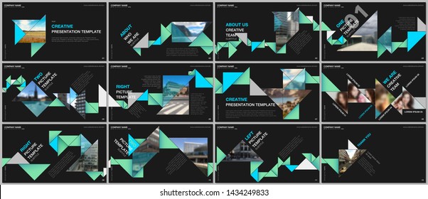 Minimal presentations design, portfolio vector templates with colorful triangle origami paper elements. Multipurpose template for presentation slide, flyer leaflet, brochure cover, report, marketing.