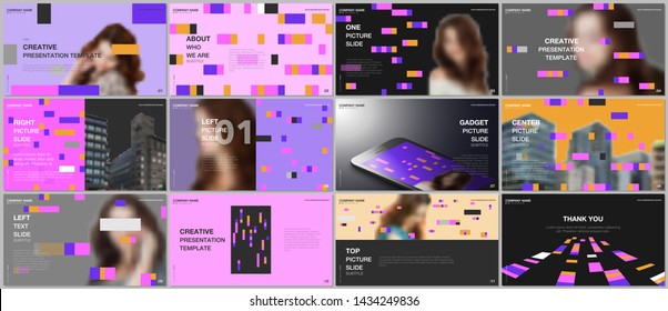 Minimal presentations design, portfolio vector templates with colorful elements, rectangles, gradient backgrounds. Multipurpose template for presentation slide, flyer leaflet, brochure cover, report.