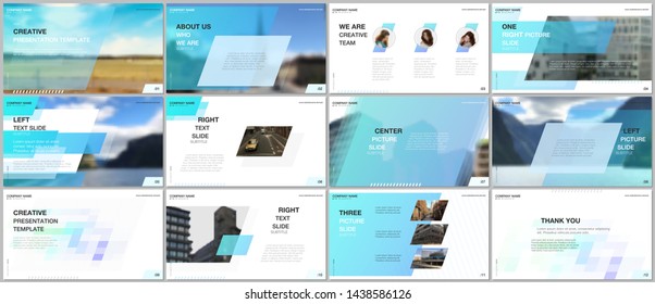 Minimal presentations design, portfolio vector templates with colorful gradient geometric background. Blue design. Multipurpose template for presentation slide, flyer leaflet, brochure cover, report