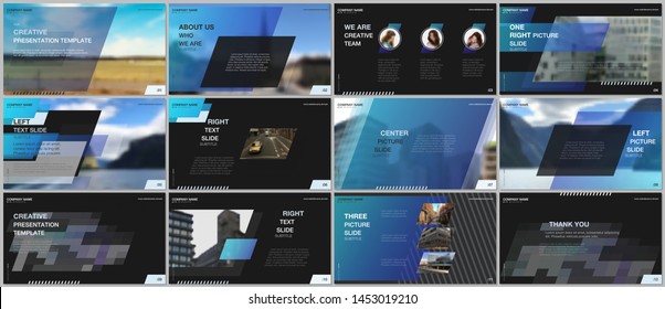 Minimal presentations design, portfolio vector templates with colorful gradient geometric background. Blue design. Multipurpose template for presentation slide, flyer leaflet, brochure cover, report