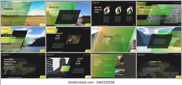 Minimal presentations design, portfolio vector templates with colorful gradient geometric background. Green design. Multipurpose template for presentation slide, flyer leaflet, brochure cover, report