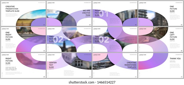 Minimal presentations design, portfolio vector templates with circle elements on black background. Multipurpose template for presentation slide, flyer leaflet, brochure cover, report, advertising.