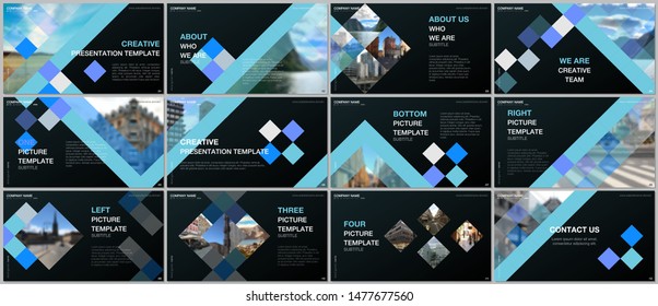 Minimal presentations design, portfolio vector templates with cubes, geometric abstract background. Multipurpose template for presentation slide, flyer leaflet, brochure cover, report, advertising.