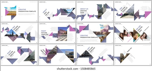 Minimal presentations design, portfolio vector templates with colorful triangle origami paper elements. Multipurpose template for presentation slide, flyer leaflet, brochure cover, report, marketing.