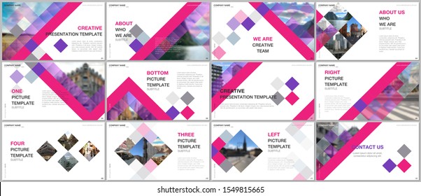 Minimal presentations design, portfolio vector templates with cubes, geometric abstract background. Multipurpose template for presentation slide, flyer leaflet, brochure cover, report, advertising.