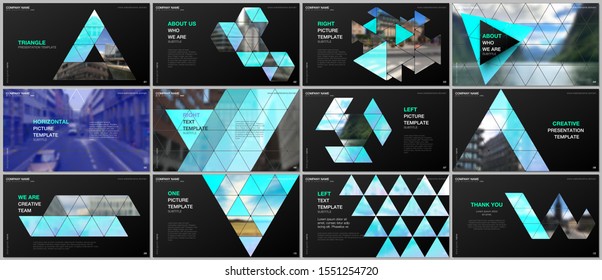 Minimal presentations design, portfolio vector templates with triangular design background, triangle style pattern. Multipurpose template for presentation slide, flyer leaflet, brochure cover, report.