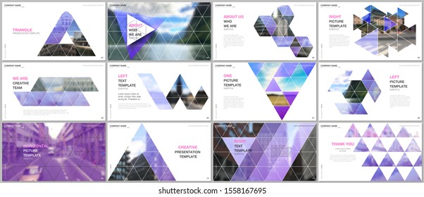 Minimal presentations design, portfolio vector templates with triangular design background, triangle style pattern. Multipurpose template for presentation slide, flyer leaflet, brochure cover, report.