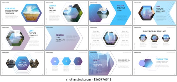 Minimal presentations design, portfolio vector templates with hexagonal design background, hexagon style pattern. Multipurpose template for presentation slide, flyer leaflet, brochure cover, report.