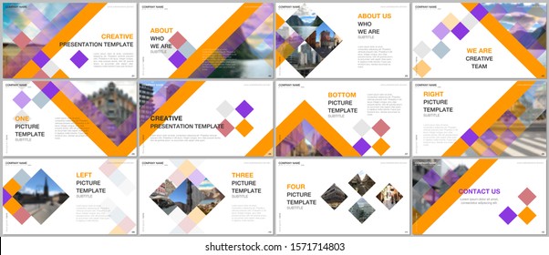 Minimal presentations design, portfolio vector templates with cubes, geometric abstract background. Multipurpose template for presentation slide, flyer leaflet, brochure cover, report, advertising.