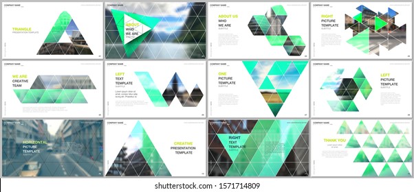 Minimal presentations design, portfolio vector templates with triangular design background, triangle style pattern. Multipurpose template for presentation slide, flyer leaflet, brochure cover, report.
