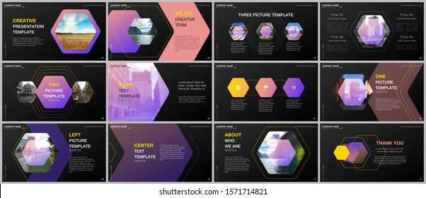 Minimal presentations design, portfolio vector templates with hexagonal design background, hexagon style pattern. Multipurpose template for presentation slide, flyer leaflet, brochure cover, report.