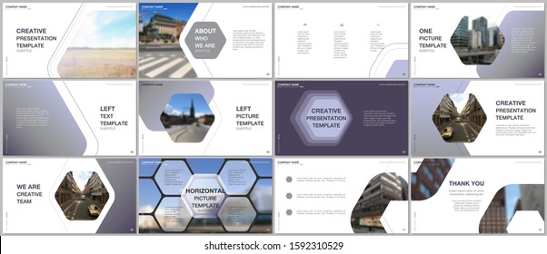 Minimal presentations design, portfolio vector templates with hexagonal design background, hexagon style pattern. Multipurpose template for presentation slide, flyer leaflet, brochure cover, report.