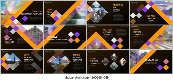 Minimal presentations design, portfolio vector templates with cubes, geometric abstract background. Multipurpose template for presentation slide, flyer leaflet, brochure cover, report, advertising.