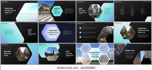 Minimal presentations design, portfolio vector templates with hexagonal design background, hexagon style pattern. Multipurpose template for presentation slide, flyer leaflet, brochure cover, report.