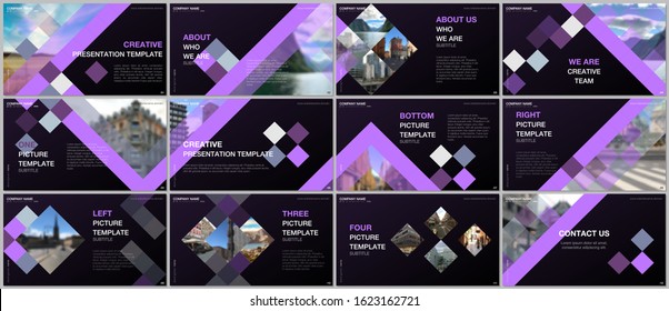 Minimal presentations design, portfolio vector templates with cubes, geometric abstract background. Multipurpose template for presentation slide, flyer leaflet, brochure cover, report, advertising.