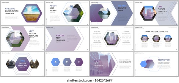 Minimal presentations design, portfolio vector templates with hexagonal design background, hexagon style pattern. Multipurpose template for presentation slide, flyer leaflet, brochure cover, report.