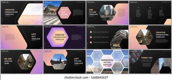 Minimal presentations design, portfolio vector templates with hexagonal design background, hexagon style pattern. Multipurpose template for presentation slide, flyer leaflet, brochure cover, report.