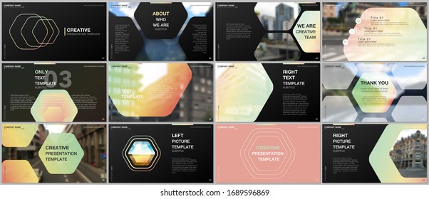 Minimal presentations design, portfolio vector templates with hexagonal design yellow color pattern background. Multipurpose template for presentation slide, flyer leaflet, brochure cover, report.