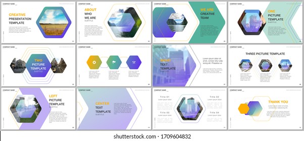 Minimal presentations design, portfolio vector templates with hexagonal design background, hexagon style pattern. Multipurpose template for presentation slide, flyer leaflet, brochure cover, report.