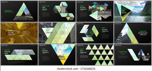 Minimal presentations design, portfolio vector templates with triangular design background, triangle style pattern. Multipurpose template for presentation slide, flyer leaflet, brochure cover, report.