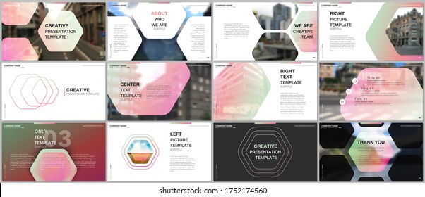 Minimal presentations design, portfolio vector templates with hexagonal design pink color pattern background. Multipurpose template for presentation slide, flyer leaflet, brochure cover, report.