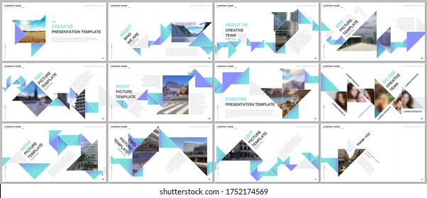 Minimal presentations design, portfolio vector templates with colorful triangle origami paper elements. Multipurpose template for presentation slide, flyer leaflet, brochure cover, report, marketing.