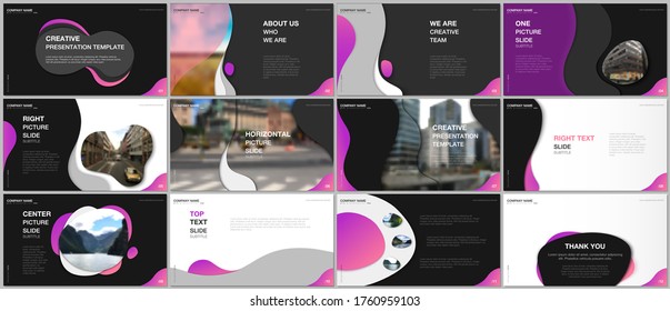 Minimal presentations design, portfolio vector templates with fluid colorful trendy gradients geometric shapes. Multipurpose template for presentation slide, flyer leaflet, brochure cover, report.